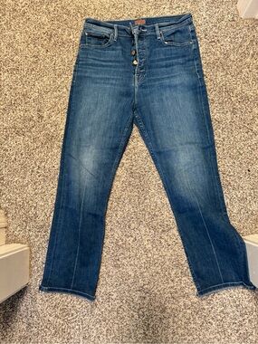 Pilcro High-Rise Straight Leg Jeans in Medium Blue